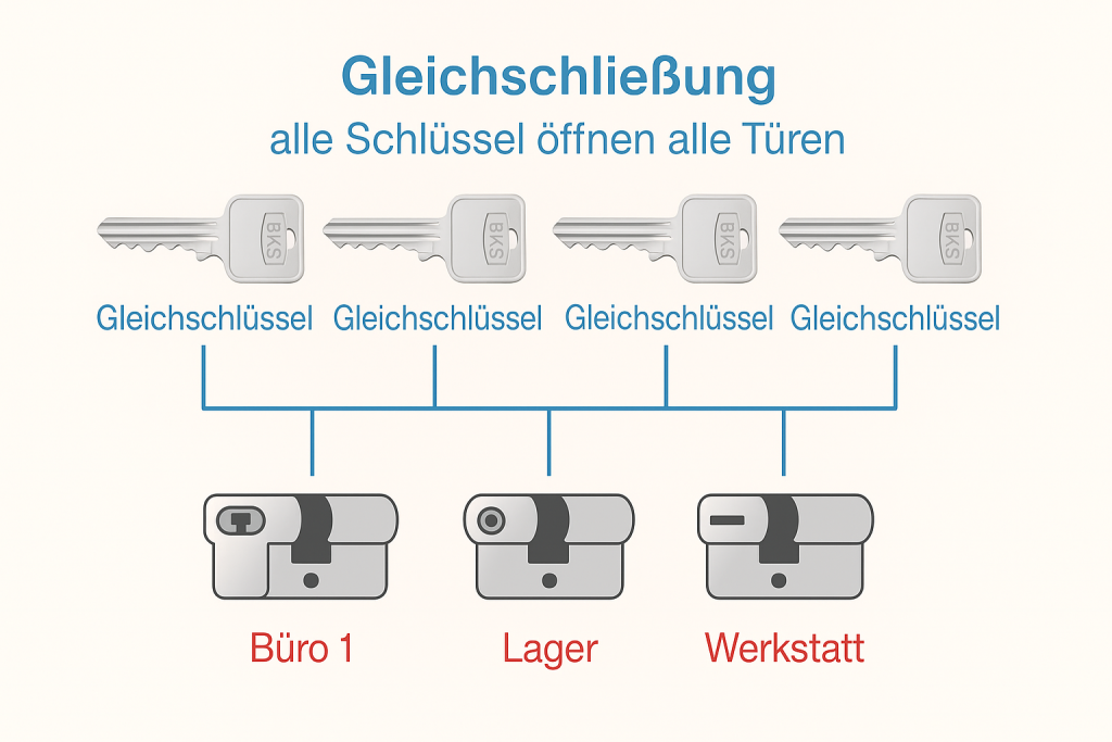 Schließanlagen Stuttgart – Gleichschließung für Büro, Lager und Werkstatt.