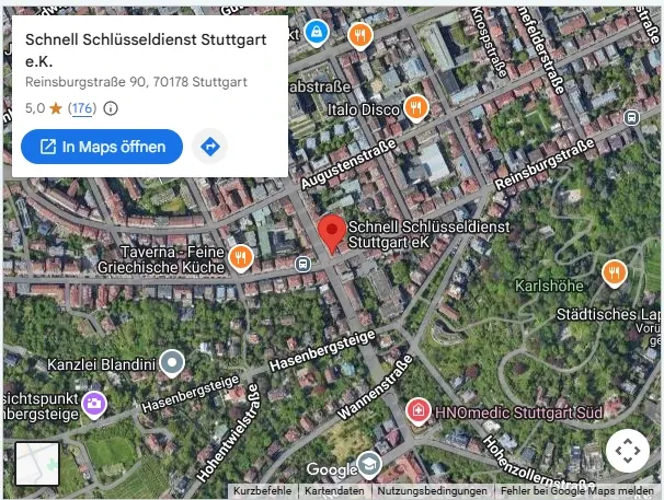 Garage sichern 2 Garage sichern in Stuttgart: Schnell Schlüsseldienst Stuttgart e.K., Reinsburgstraße 90 auf der Karte